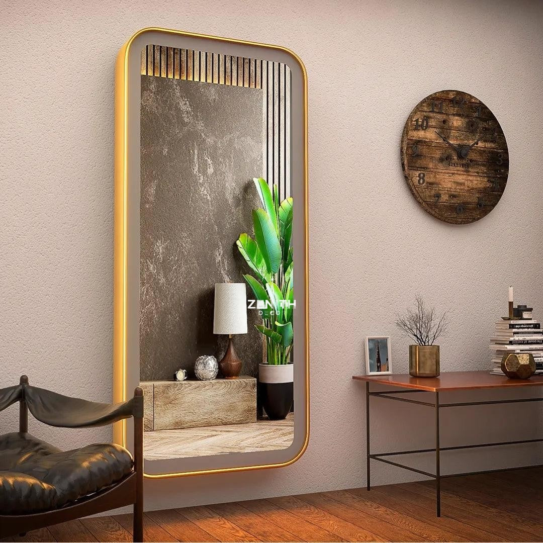 Vogue-Backlit Charisma Mirror | Metallic Frame LED Vanity | Custom Finish Architectural Bedroom Mirror